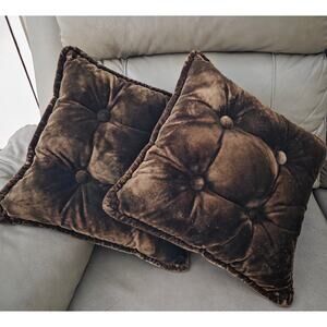 Lot 2 Mid-Century Tufted Pillows Green Brown Vintage MCM Square Moody